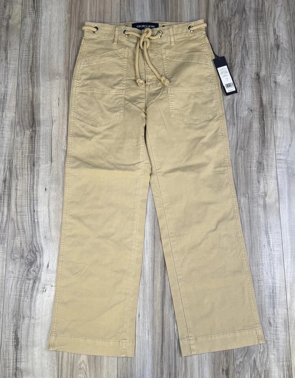 Veronica Beard Heather Straight Leg Rope Belt Jeans Stone Khaki Womens Size 28